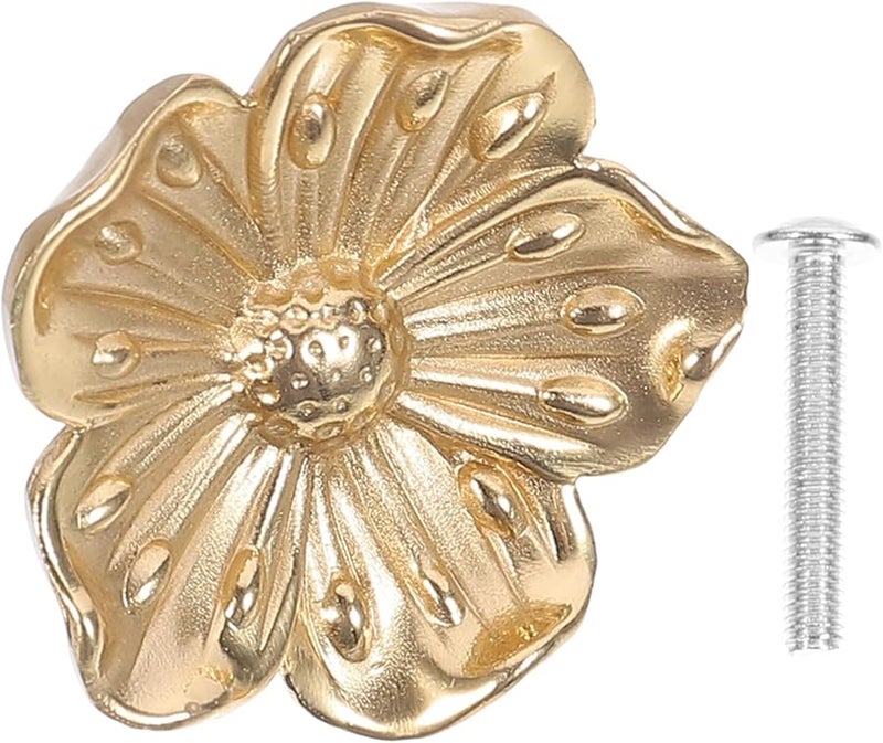 Vintage Boho Flower Shaped Single Hole Drawer Handle Cabinet Knob Antique Brass - Image 1